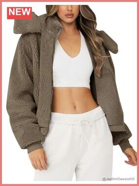 Faux Fur Hooded Coat Full Zip Sherpa Fleece Jacket Long Sleeve Warm Outerwear